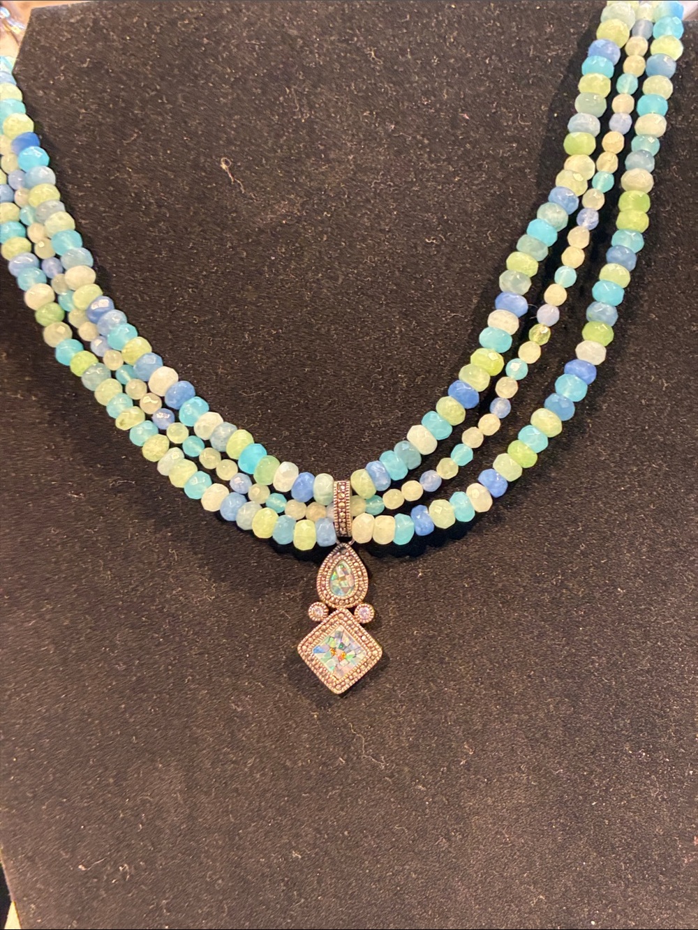 Beautiful Judith Jack Necklace with Sterling Opal Pendant and Marcosite Clasp